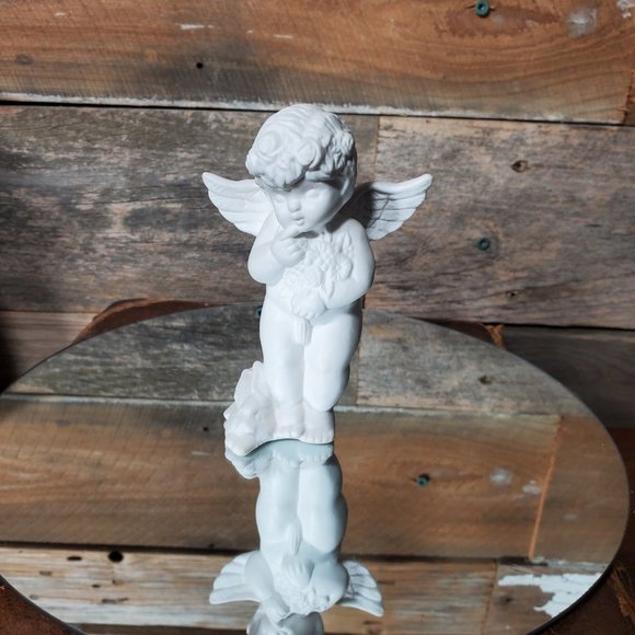 Vintage Bisque Cherub Angel Holding Flowers - Bunny at Feet - Unpainted. - Picture 7 of 9